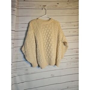 Vintage St Michael Pure British Wool Cable Knit Sweater‎ Cream Fisherman UK 18